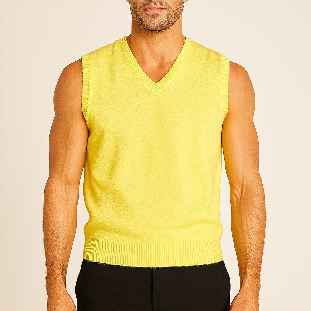 Joe Fresh Bright Yellow V-Neck Lambswool Sleeveless Sweater Vest